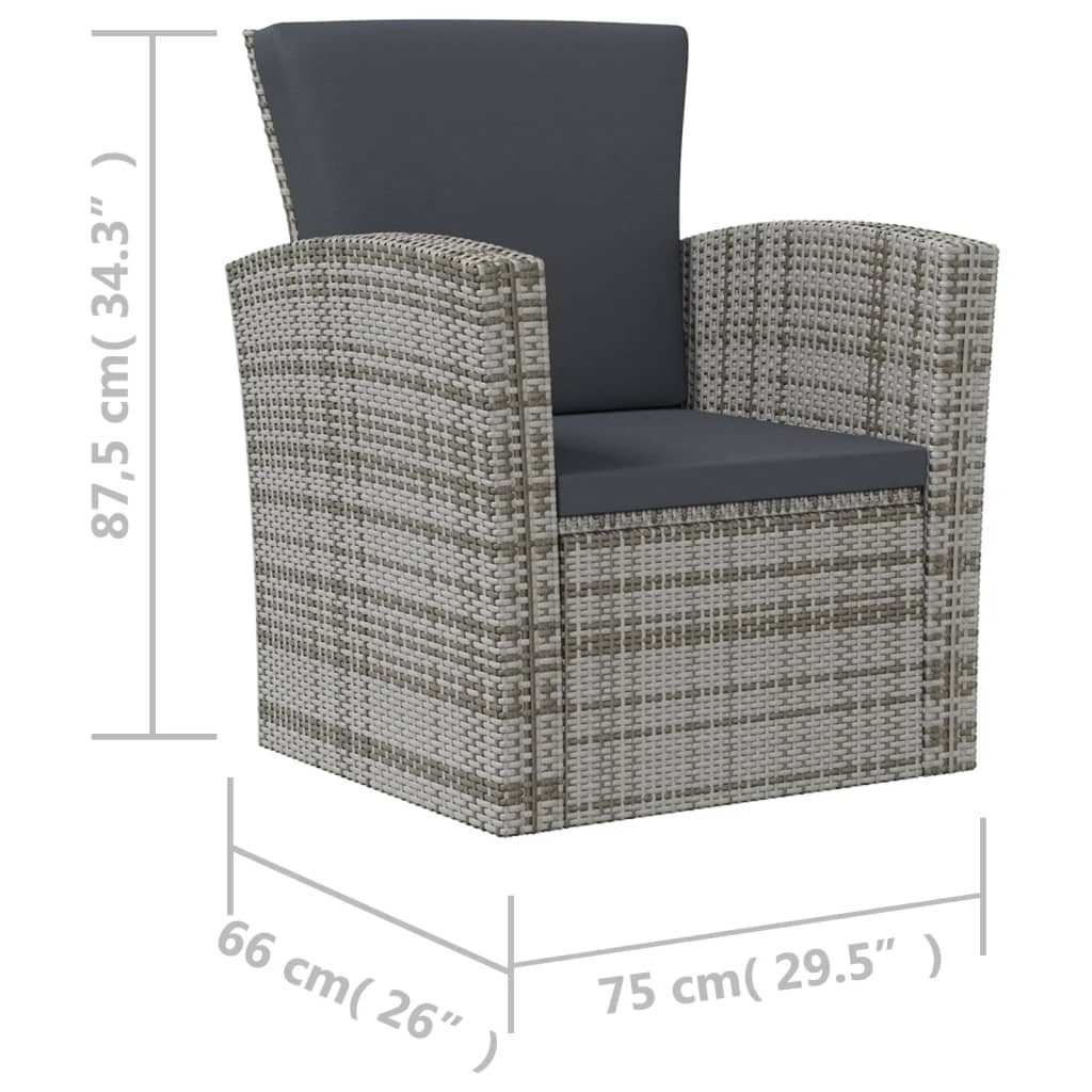 8-tlg. Garten-Lounge-Set mit Auflagen Poly Rattan Grau